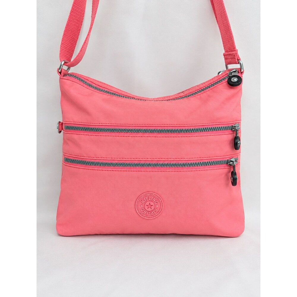 Kipling Alvar Crossbody Pink Coral Nylon Multi Zip Travel Bag